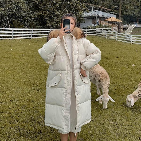 

winter cotton hooded thick long parkas women padded fur collar pocket warm jacket coats female 2021 korean fashion ladies parka1, Black