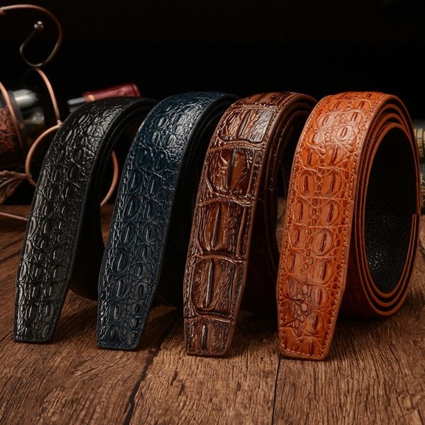 

designer belts men genuine leather crocodile grain strap luxury no buckle business automatic belt ceinture homme y200520, Black;brown
