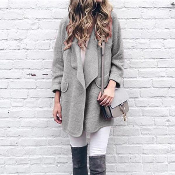 

new fashion thin wool cardigan coat women 2019 autumn winter long sleeve long jacket outwear elegant lady woolen coats overcoat1, Black