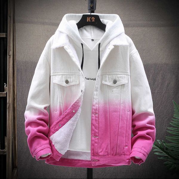 

autumn 2020 new ins men's wear gradient slim and plush fashion casual denim jacket, Black;brown