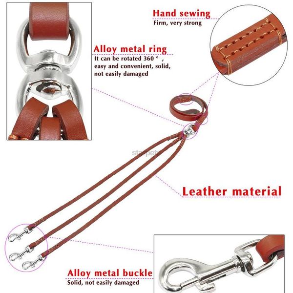 

three way no tangle puppy dog leash coupler leather triple dog leash lead tangle for walkin sqckfi