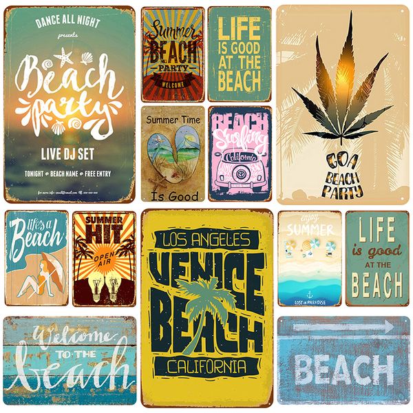 

2020 beach plaque metal tin signs holiday travel pin up shabby chic decor metal signs vintage bar decoration metal poster pub retro plate