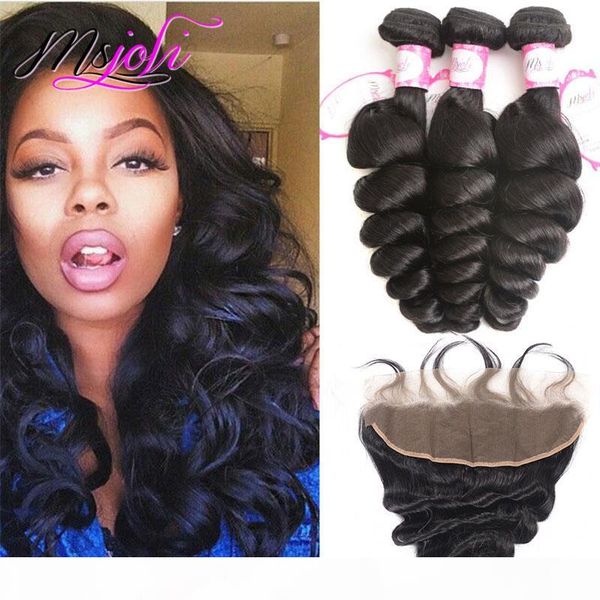 

malaysian virgin hair extenisons loose wave bundles with 13x4 lace frontal 4pcs lot human hair body wave deep wave straight hair 8-28inch, Black;brown