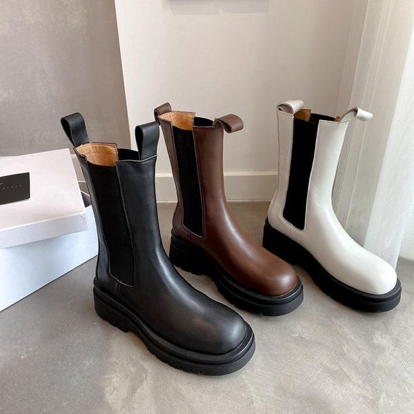 

2020 winter women new short boots fashion genuine leather thick bottom heighten shoes splicing casual cool whtie black size34-39