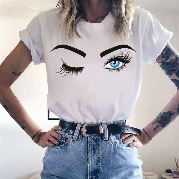 

women t-shirt princess makeup graphic tee pink eyelashes print art t-shirt personality hipster summer woman art t shirt, White