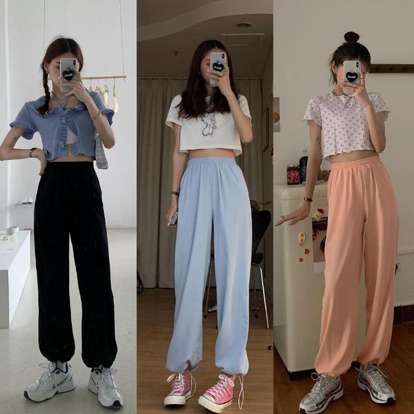 

women's pants & capris make firm offers ~ elastic waist thin west foot movement leisure height outfit, Black;white