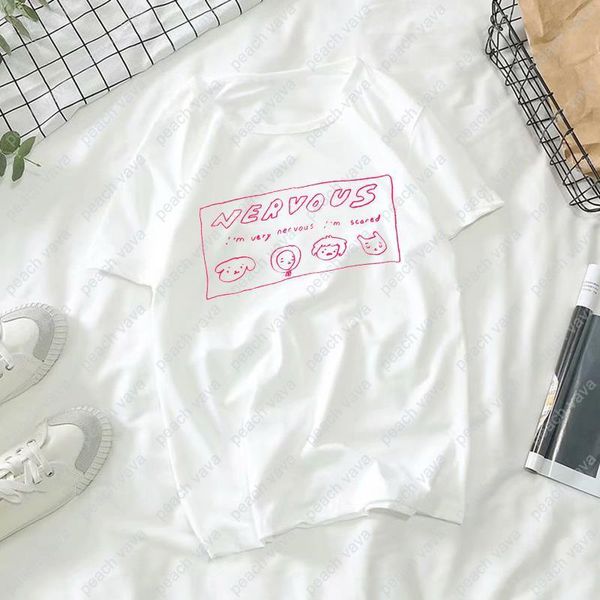 

nervous drawing cute funny tees tumblr harajuku ulzzang korean fashion summer casual kawaii style plus size women t-shirt, White