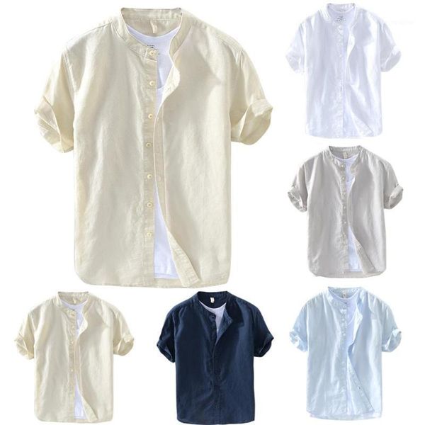 

zacoo men short sleeve shirt single breasted lapel cotton linen shirt1, White;black