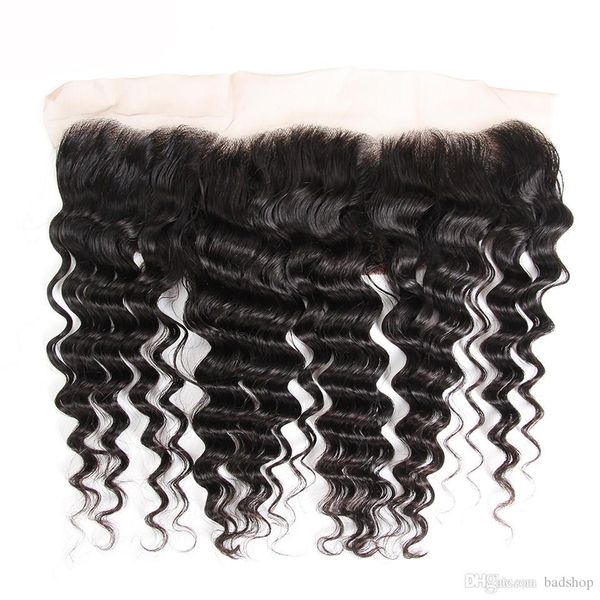 

10a deep wave lace frontal closure brazlian peruvian malaysian indian mongolian hair deep curly wave wave ear to ear 13x4 lace frontal, Black