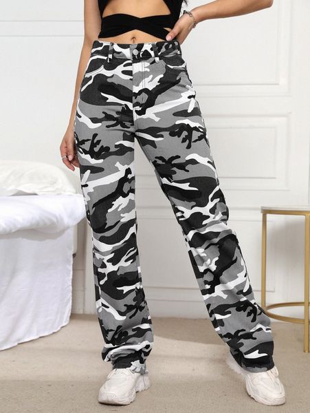 

camo print boyfriend jeans 13lj#, Blue