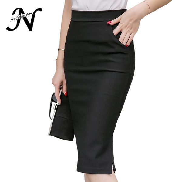 

5xl plus size midi skirt women fashion ol office pencil skirts women's jupe new arrival slit high waist skirt black red y200326