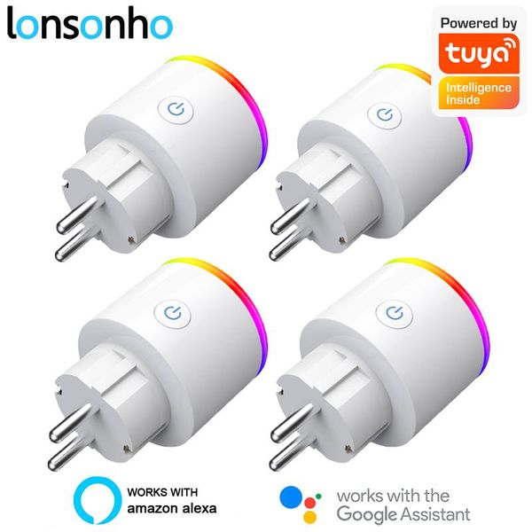 

4pcs lonsonho smart plug wifi smart socket with rgb night light eu uk us au jp plug tuya smartlife alexa google home compatible
