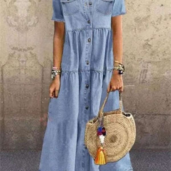 

y2057# denim long multi button dress, Black;gray