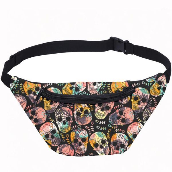 

veevanv waterproof men waist bags fashionable skull printed black waist belt bag fanny pack casual chest bag belly pouch1