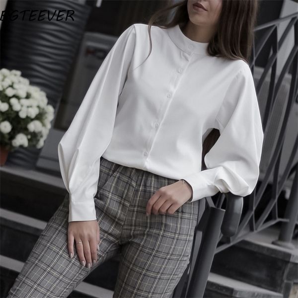 

vintage lantern sleeve autumn winter thicken women shirt blouses single breasted blouse female loose shirts blusas mujer lj200812, White