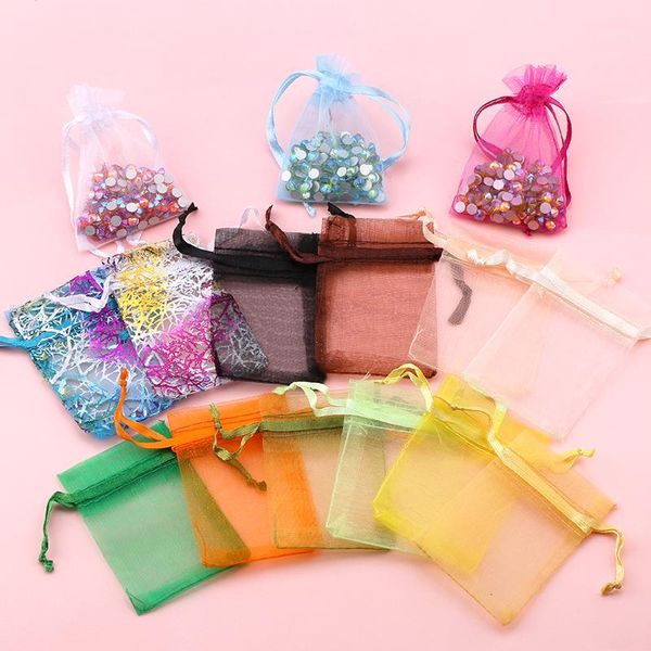 

gift wrap 100pcs 5x7 7x9 9x12cm organza bags jewelry packaging wedding party decoration drawable pouches many colors1