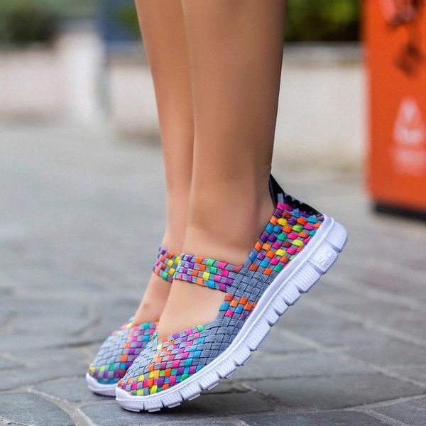 

summer women breathable walking running sport women woven shoes anti slip handmade weave light flats mother shoe big size #ma0v, Black