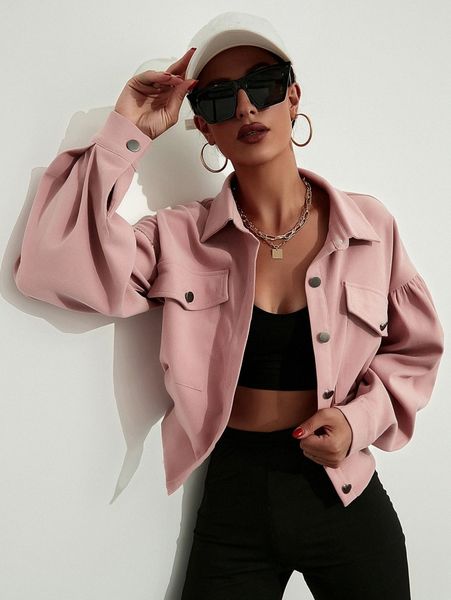

bishop sleeve flap pocket jacket h8em#, Black;brown