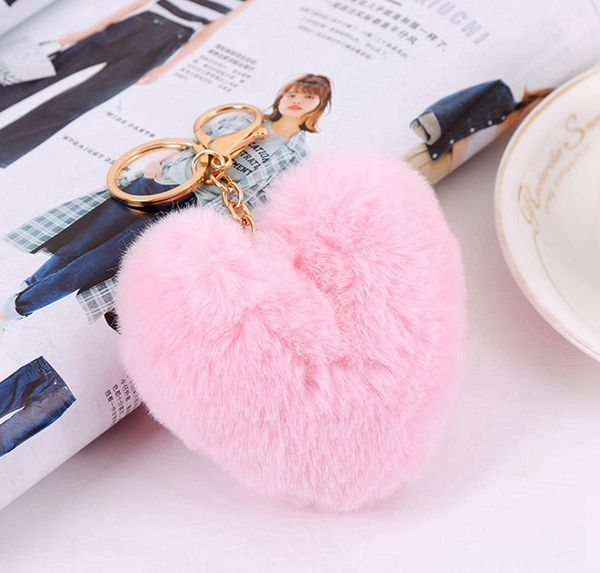 

heart ball pom pom keychain fluffy faux rabbit fur pompom key chains women bag pendant jewelry key chains party gift rra2828-19 wmtdbtt, Silver