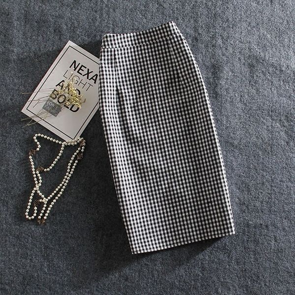 

2021 new women pencil style high chic sewing skirts summer black white chess mid office lady big skirt gjn6