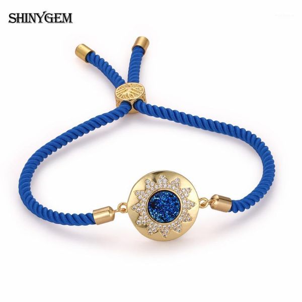 

charm bracelets shiny gem handmade braid bracelet sun shape inlaid cubic zircon micro pave setting multi colors leather for women1, Golden;silver