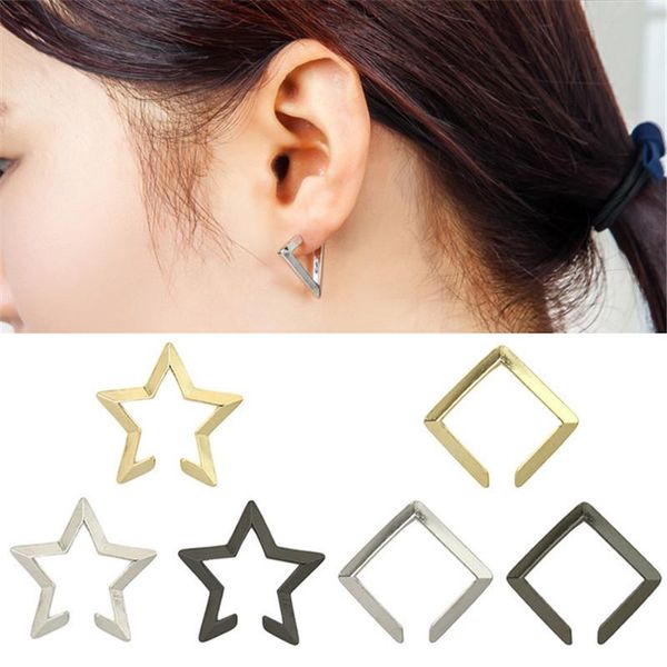 

fashion cool simple hollow five-pointed star earrings triangular square geometry stud earrings for women jewellery wholesale new, Golden;silver