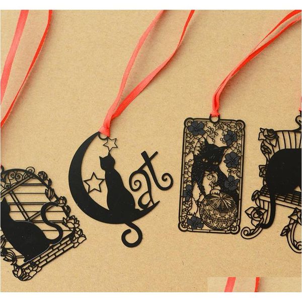 

14 pcs/lot cartoon black cat metal bookmarks for books notebook tab book mark stationery school supplies marcador de livro y19062803