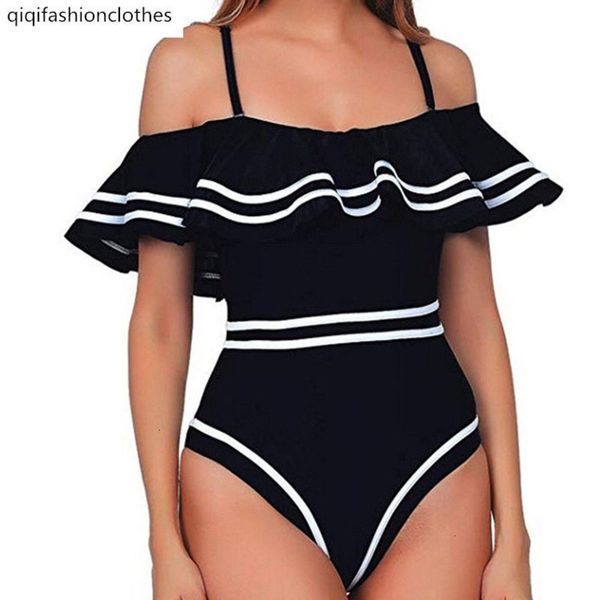 

2019 single with big ruffles for skinny one-piece swimsuit girl, White;black