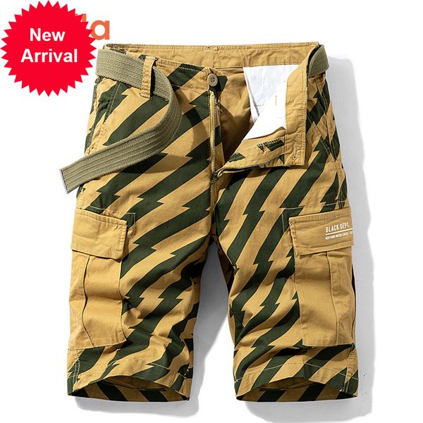 

2021 new summer new fashion print pattern cotton cargo casual fit mutil pockets striped shorts men legwear wt83, White;black