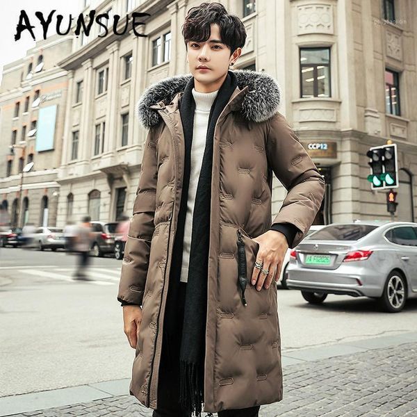 

ayunsue 2020 new parka winter jacket men clothes hooded coat casual warm cotton coat jacket big fur collar parka hombre yy19881, Black