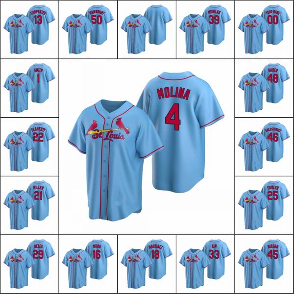

st. louis cardinals #4 yadier molina 13 matt carpenter 1 smith men women youth custom light blue replica alternate jersey, Black