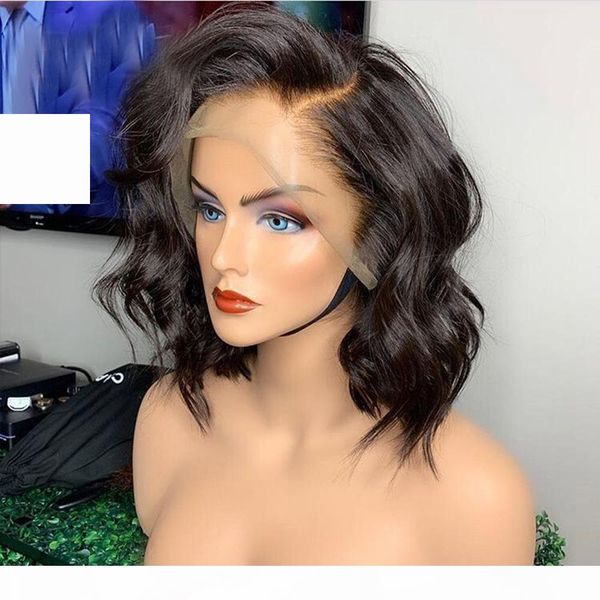 

body wave fake scalp wig 13x6 deep part peruvian virgin human hair glueless bob short wave 13x6 lace front wigs with baby hair, Black;brown