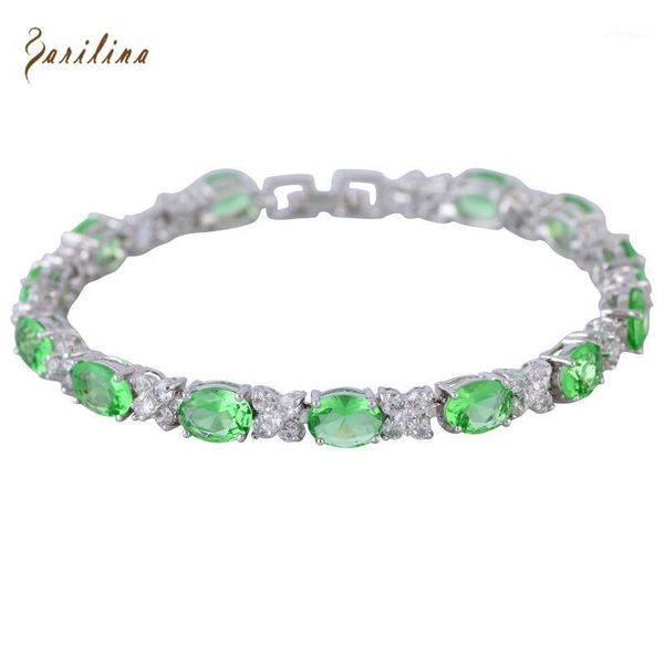 

women's green cubic zirconia silver color bracelets & bangles fashion jewelry 20cm 7.87 inch b4601, Golden;silver