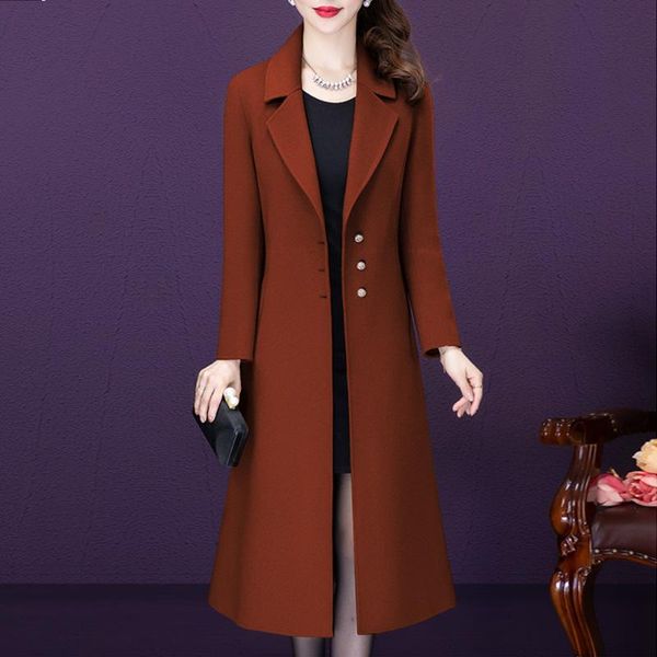 

2021 winter plus size woolen coat women korean long double sided temperament slim wool jacket casual ladies overcoat 5xl g733, Black