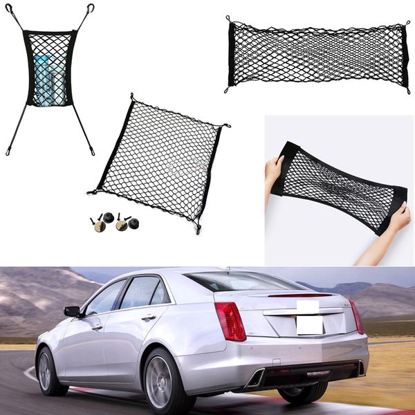 

for cadillac cts 2008-2019 car auto vehicle black rear trunk cargo baggage organizer storage nylon plain vertical seat net