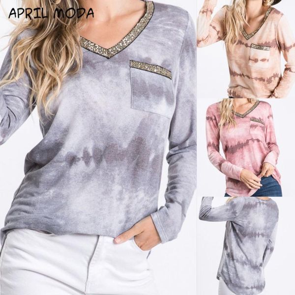 

fashion women's 2020 autumn loose printed long-sleeved tie-dye sweatshirt pocket long-sleeved sweatshirt new loose1, Black