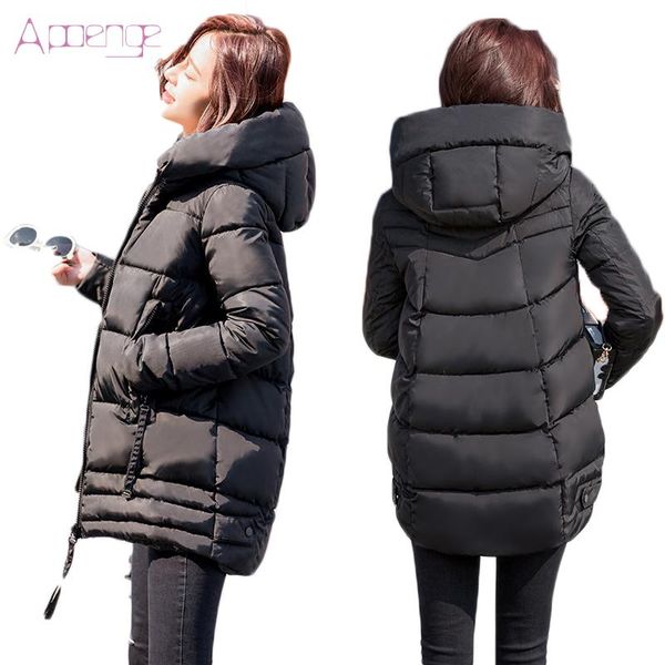 

apoenge women's winter jackets 2020 new padded-cotton coats medium-long hooded overcoats female thicker parka dames jassen lz513, Black