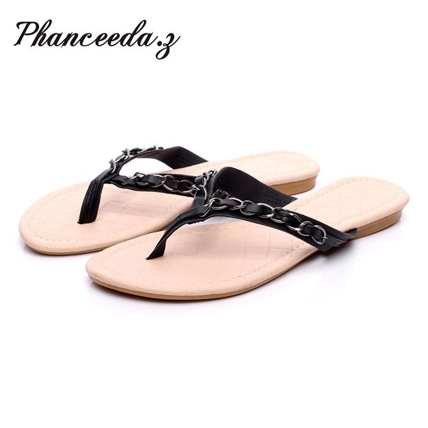

new summer style flip flops zapatos mujer fashion beach flat shoes woman sandals chain slippers size 5-9 y200405, Black