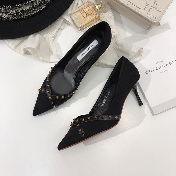 

dress shoes women's high heels thin spring fashion rivets heel pointed women ladies w27-25, Black