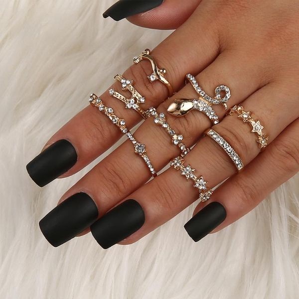 

modyle vintage crystal rings for women knuckle trendy finger bohemian ins star moon rings set wedding engagement jewelry 2020, Golden;silver