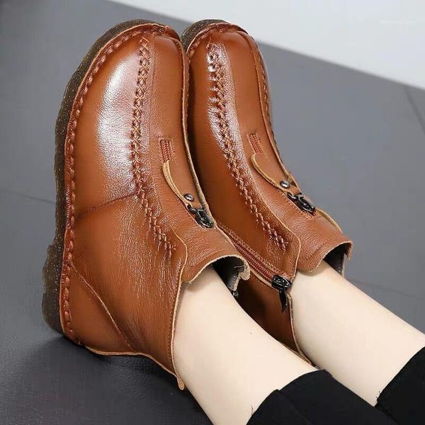 

boots women winter snow shoes casual ladies pu leather plush warm cotton botas woman zip sewing female flat comfortable1, Black