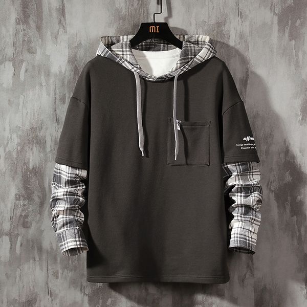 

с капюшоном мужских рубашек корейский версия 2020 летние с длинными рукавами сплошные молодежные толстовки мужчины используют падение трансп, Black