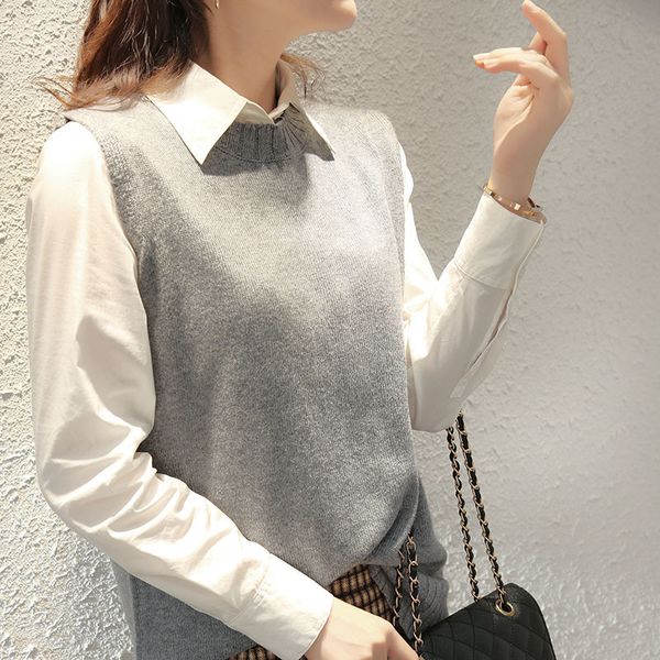 

2021 new women knitted or crocheted 100% neck-to-neck neck long black crewneck vest soft sheep wool sleeveless swaeter yzsi, White;black