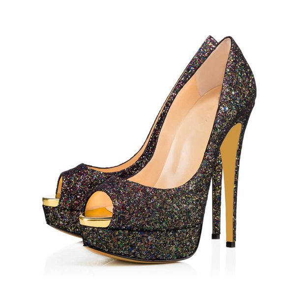 

quality high 2020 peep toe high-heeled female pumps new women's shoes wedding sandals plus size 34-46 tl-a0076 na2n, Black