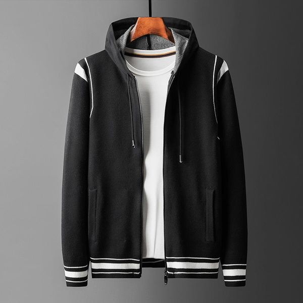 

new arrival autumn men knitted hooded cardigan jacket fashion casual computer knitted striped sweater plus size mlxl2xl3xl4xl, White;black