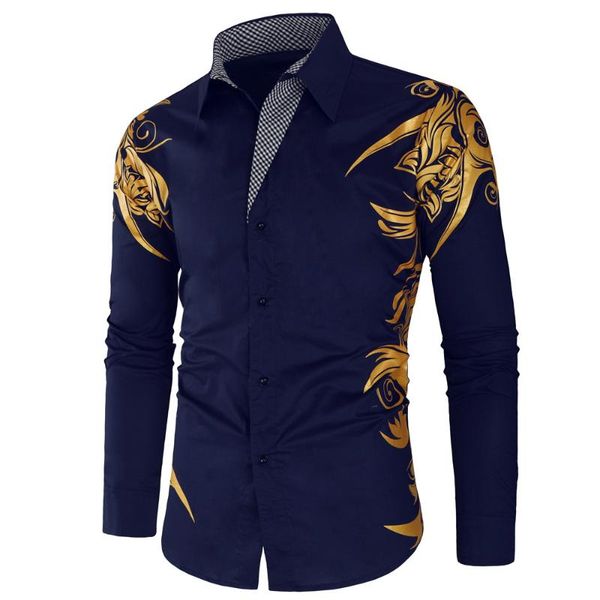 

fashion print slim men's long sleeve shirts, White;black