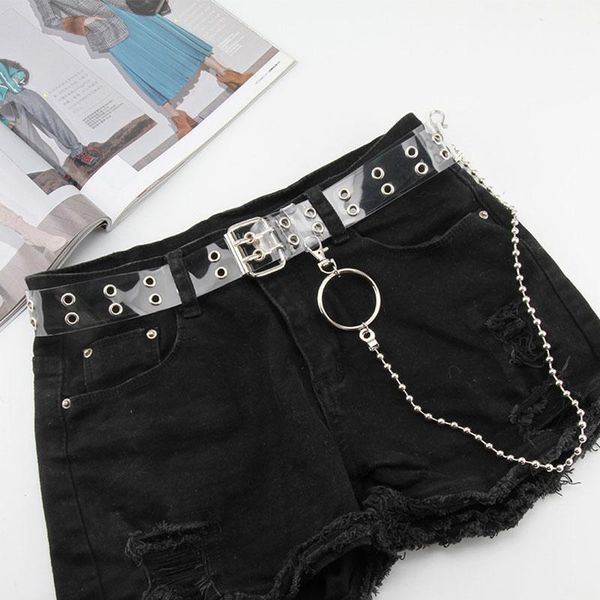 

women belts pvc punk with chain transparent wide strap jeans trouser female fashion waistband 2020, Black;brown