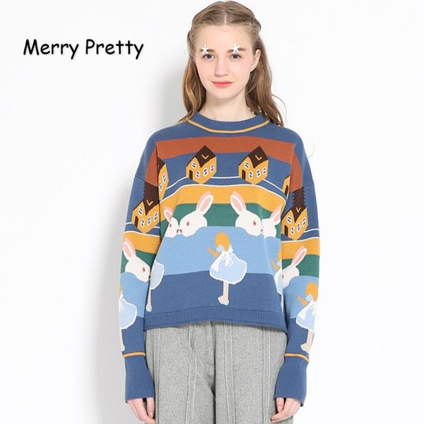

merry pretty women thick warm sweaters embroidery student jumper knitted pullovers female drop shoulder sweet funny sweater y200910, White;black