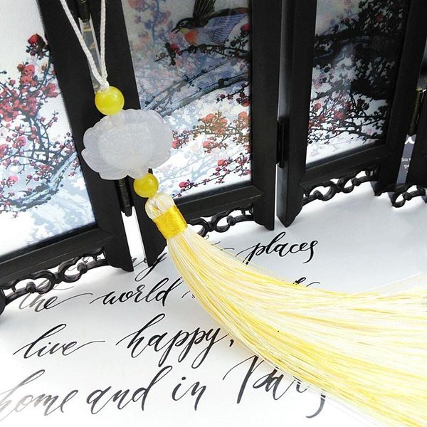 

2pcs white jade decor tassels fring pendant diy jewelry garments crafts accessories key car bag hanging ring silk tassels trim h bbymnl