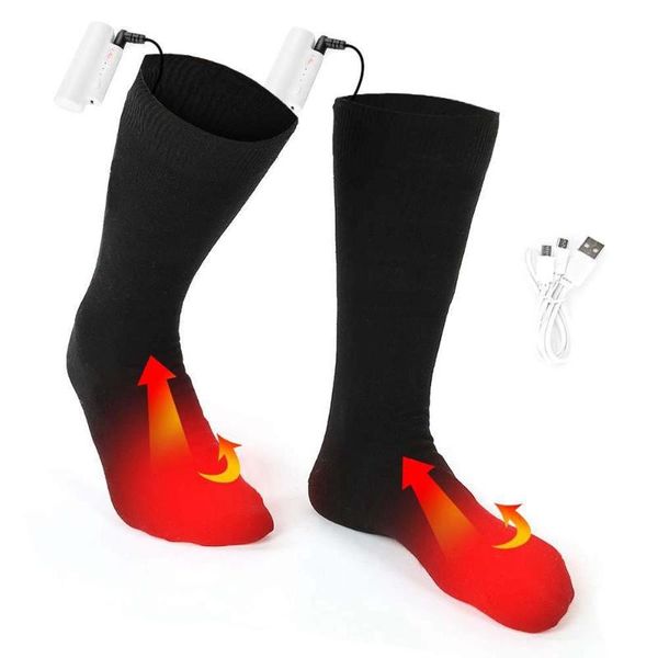 

electric heated socks usb rechargeable sock adjustable warmer socks power bank for outdoor skiing cycling sport heated, Black